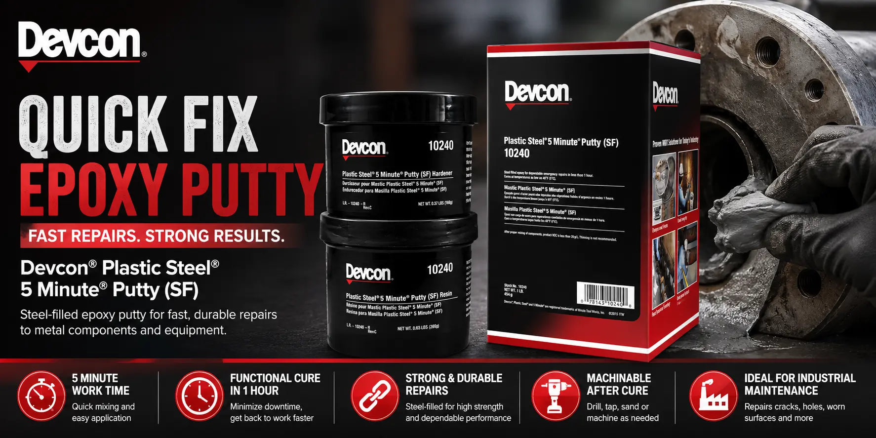 Quick Fix Epoxy Putty: Fast Metal Repair with Devcon® Plastic Steel® 5 Minute® Putty