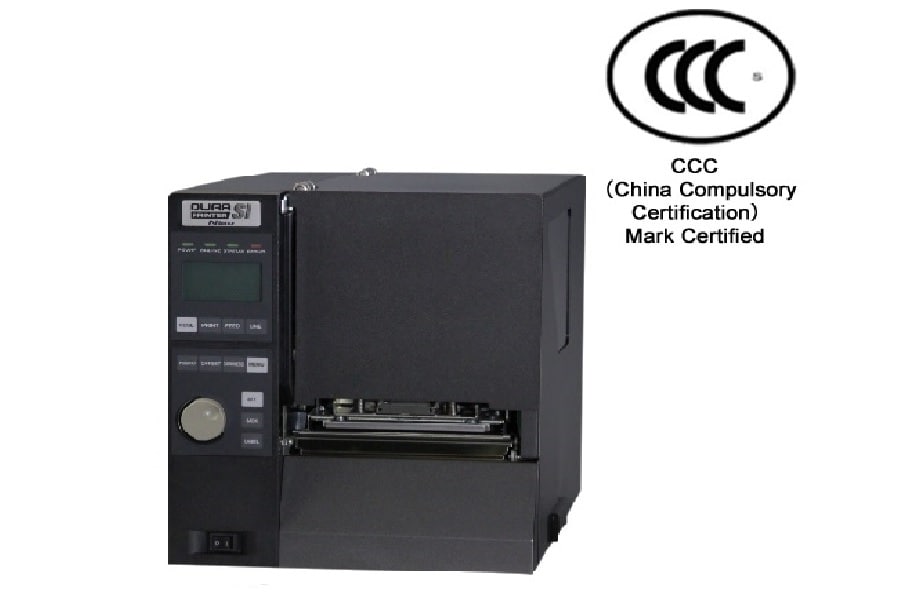 Industrial thermal transfer printer with 610dpi high density head, label applicator compatibility, and Windows driver compatibility.