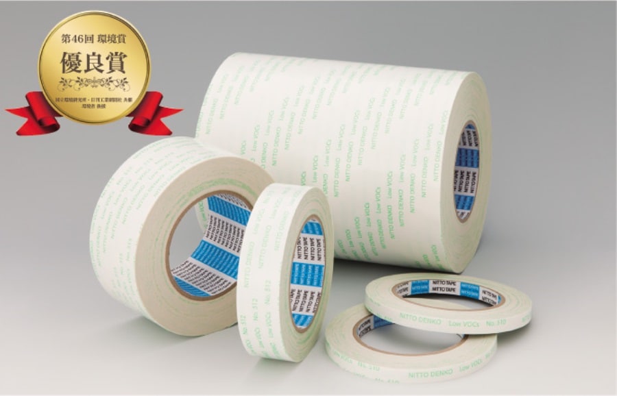 Low VOC double sided tape No. 510 has excellent holding ability due to the hardening of the adhesive.